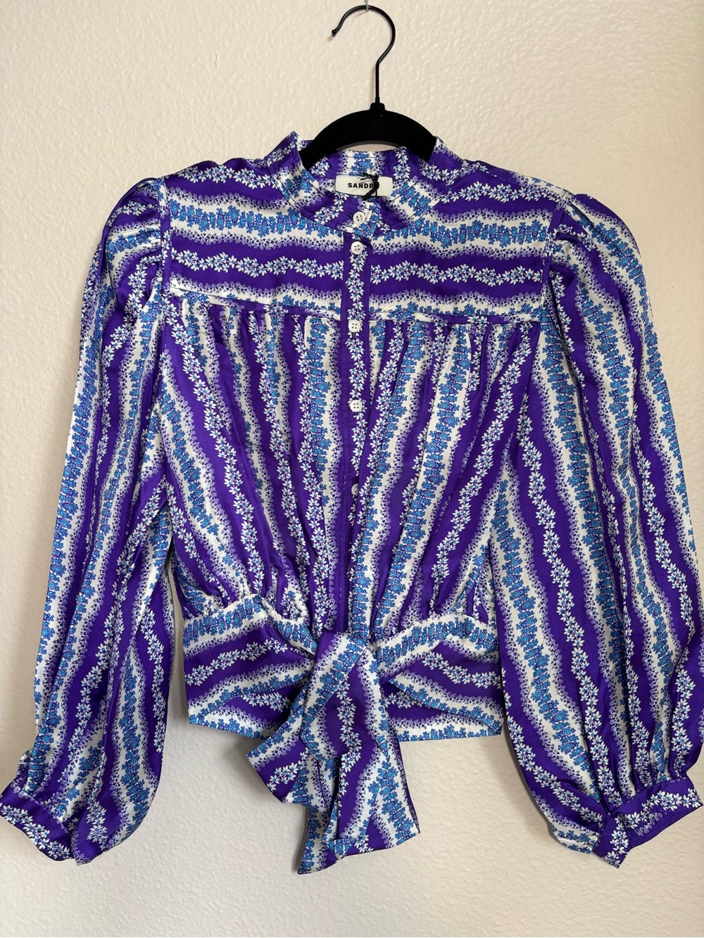 Sandro Peninsula Floral Long Sleeve Silk Blouse